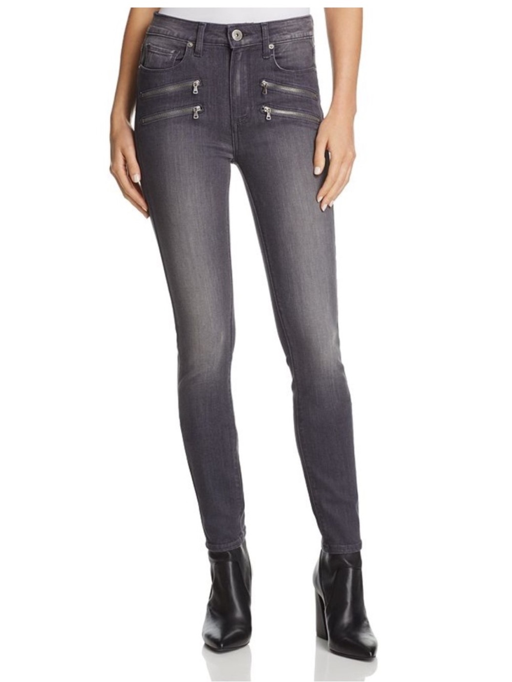 PAIGE High Rise Edgemont Skinny Moto Zip Jeans Summit Gray 27 USA